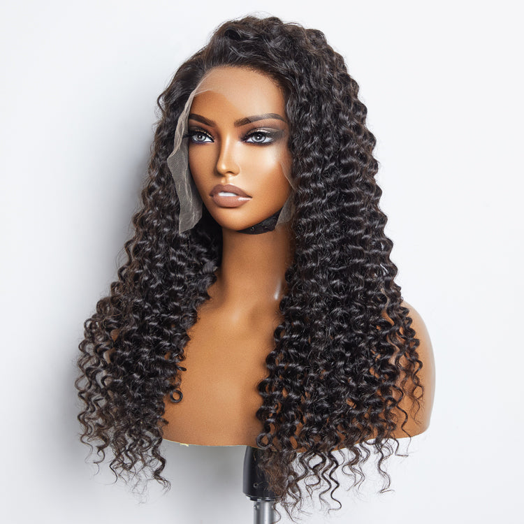 13x6 Glueless 3D Cap Pre-bleached Deep Curly Transparent Lace Front Wig 150% Density