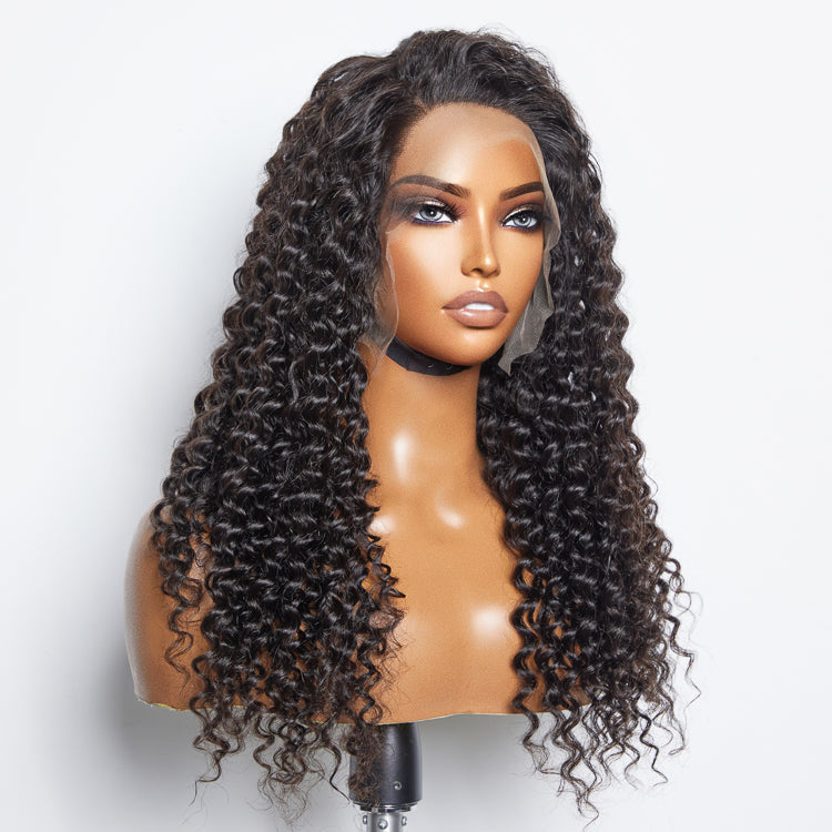 13x6 Glueless 3D Cap Pre-bleached Deep Curly Transparent Lace Front Wig 150% Density