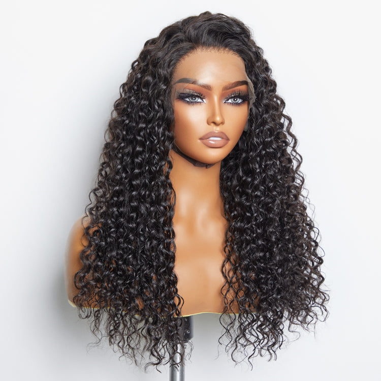 13x6 Glueless 3D Cap Pre-bleached Water Wave Transparent Lace Front Wig 150% Density