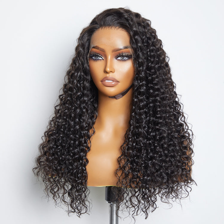 13x6 Glueless 3D Cap Pre-bleached Water Wave Transparent Lace Front Wig 150% Density