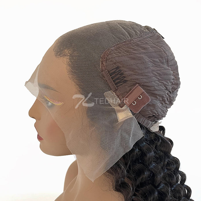 13x6 Glueless 3D Cap Pre-bleached Deep Curly Transparent Lace Front Wig 150% Density