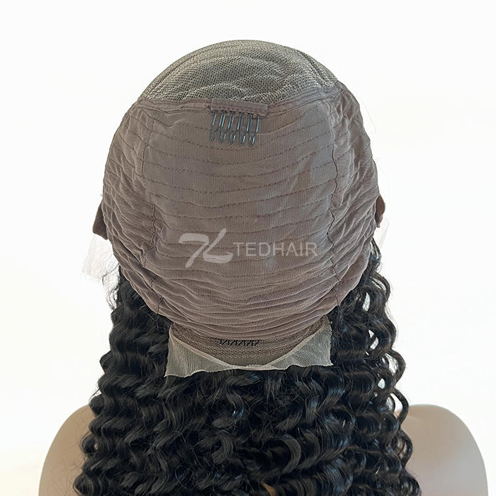 13x6 Glueless 3D Cap Pre-bleached Deep Curly Transparent Lace Front Wig 150% Density