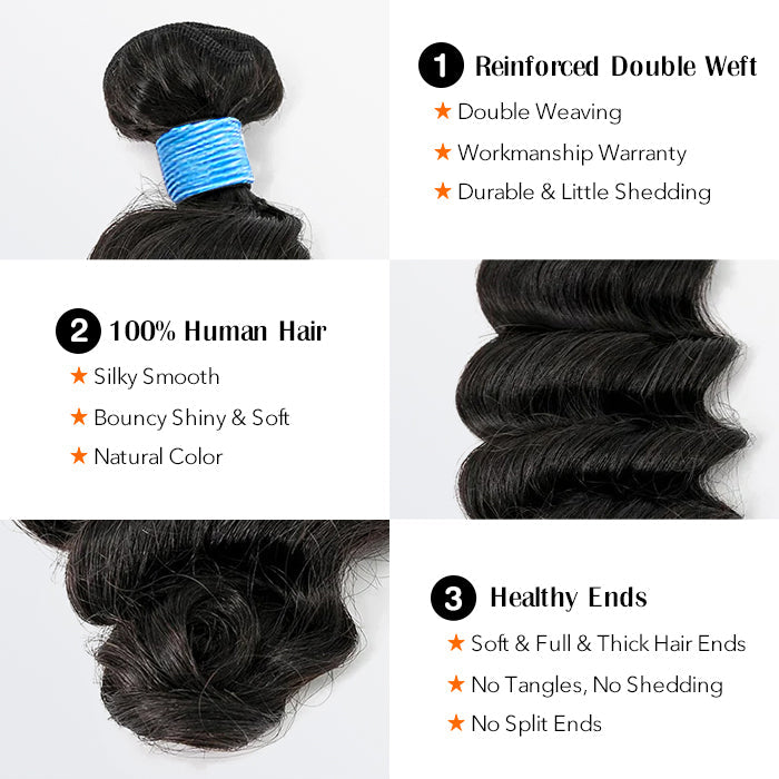 14-26 Inch Ocean Wavy Virgin Brazilian Hair #1B Natural Black