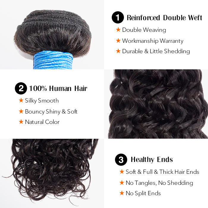 10-30 Inch Water Wave Virgin Brazilian Hair #1B Natural Black