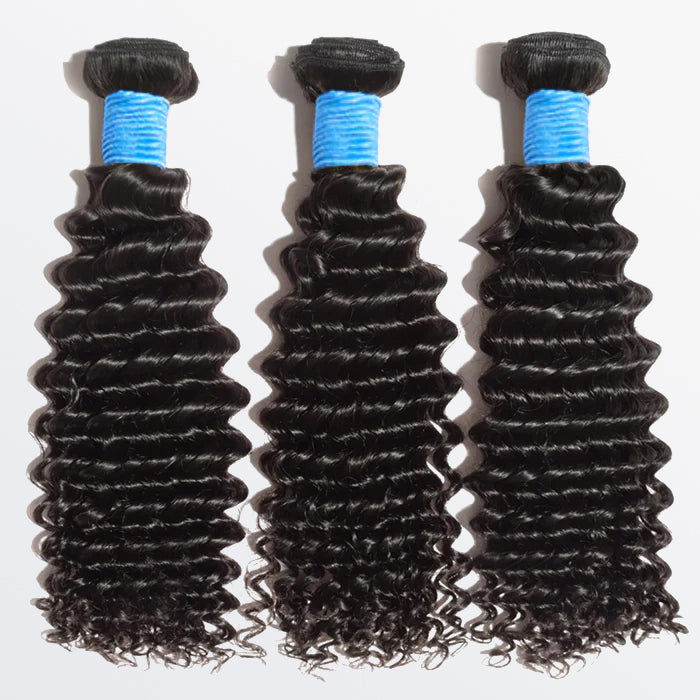 10-30 Inch Deep Curly Virgin Brazilian Hair #1B Natural Black