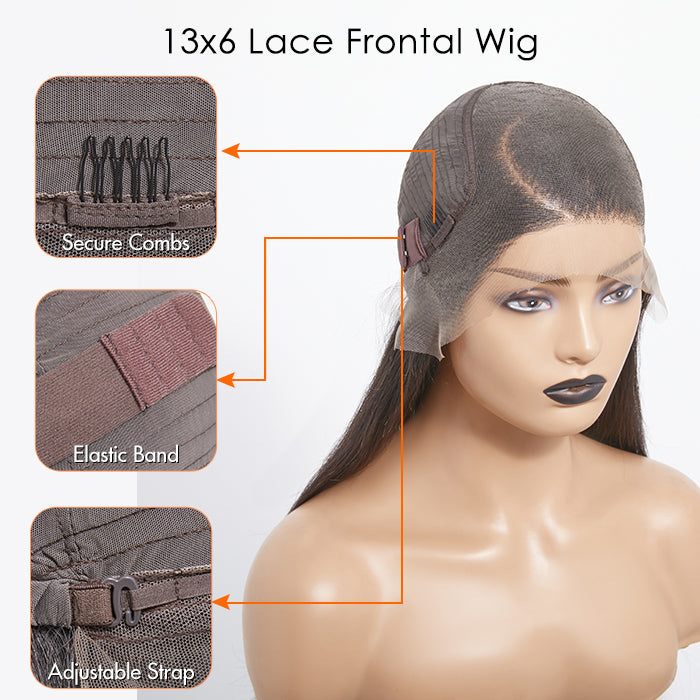 13x6 Glueless 3D Cap Pre-bleached Straight Transparent Lace Front Wig 150% Density