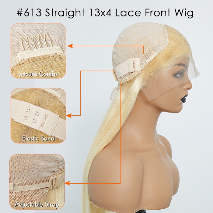 16-30 Inch Pre-Plucked 13"x4" #613 Straight Lace Frontal Wig 150% Density