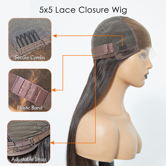 5x5 HD Glueless Lace Closure Wig Straight 180% Density